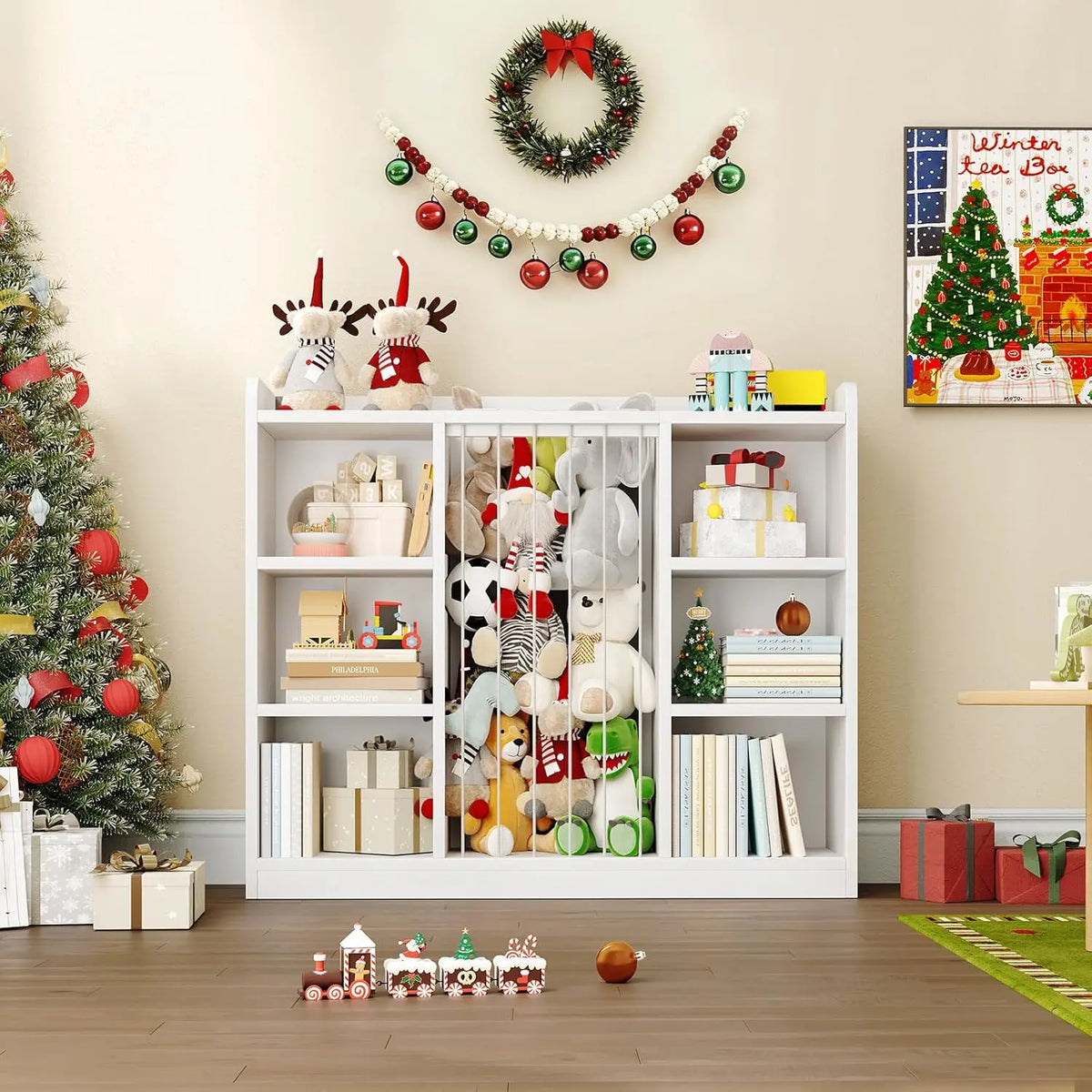 6-Cube Kids Toy Organizer 2-in-1, Stuffed Animal Storage Shelf with Rounded Corners & Anti-Tip, Playroom Bedroom Shelf Unit, Stackable Nursery Storage