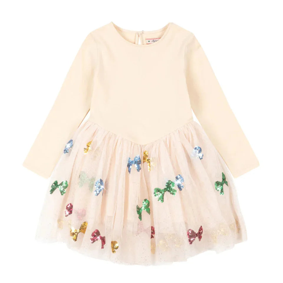 2026 Spring KS Baby Girls Princess Dresses Kids Clothes Girls Bowknot Mesh Sequins Dresses New Children's Skirts Party Vestidos