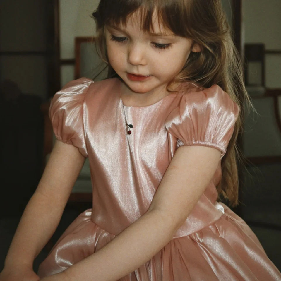 2026 Summer KS Baby Girls Princess Dresses Kids Clothes Dance Dress Girls Cherry Mesh Sequins Dresses Children's Party Vestidos