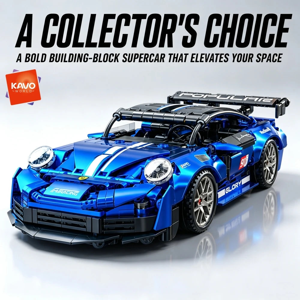KAVOWORLD Blue High Detail Sports Super Car Building Blocks 1:18 Scale Race Car Model Kit Metallic Plated Collectible Supercar STEM Hobby Assembly Toy for Teens Ideal Halloween Thanksgiving Christmas New Year Birthday Gift Ho