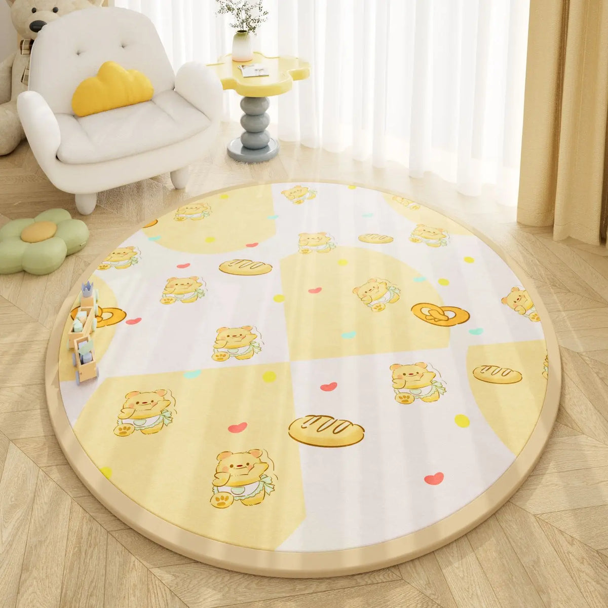 2.5CM Thick Cartoon Round Kids Rug Non-Slip Play Mat Soft Foam Carpet for Children's Bedroom Nursery Playroom Floor Decor