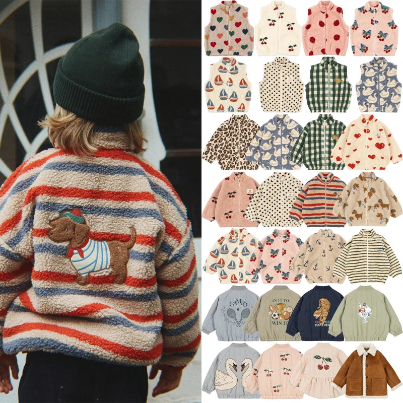 2026 KS Winter Baby Boys Lambswool Cherry Jackets Autumn Kids Clothes Girls Cartoon Outerwear Warm Jackets Children's Coats 1-9Y