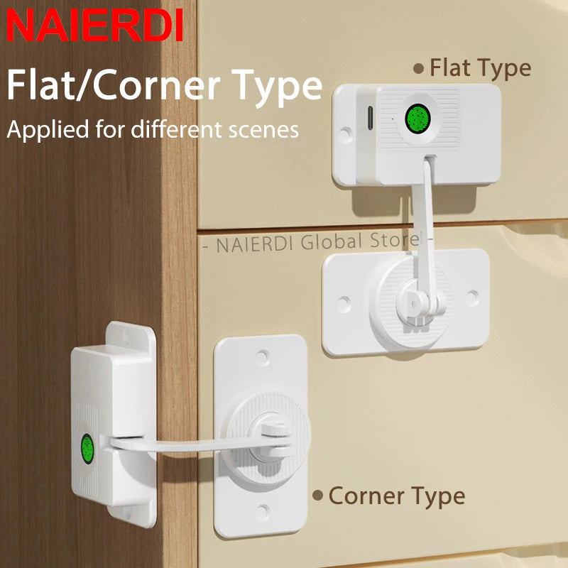 NAIERDI Fingerprint Cabinet Lock Electronic No Drill Keyless Child Safety Drawer Lock Sliding Door Lock Security Windows Lock