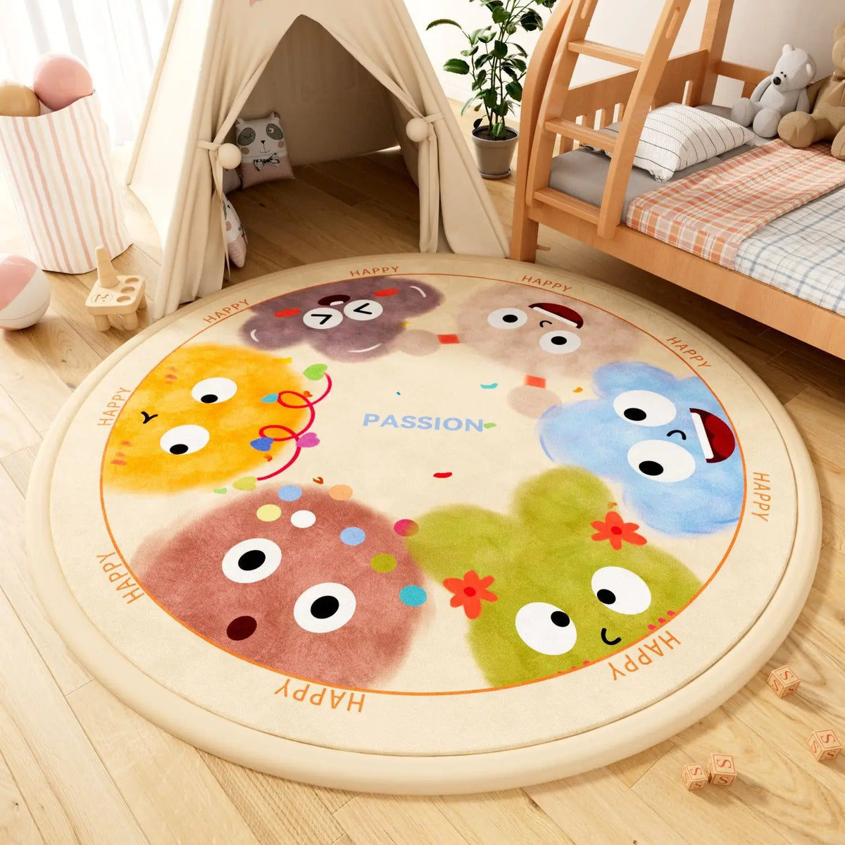 2.5CM Thick Cartoon Round Kids Rug Non-Slip Play Mat Soft Foam Carpet for Children's Bedroom Nursery Playroom Floor Decor