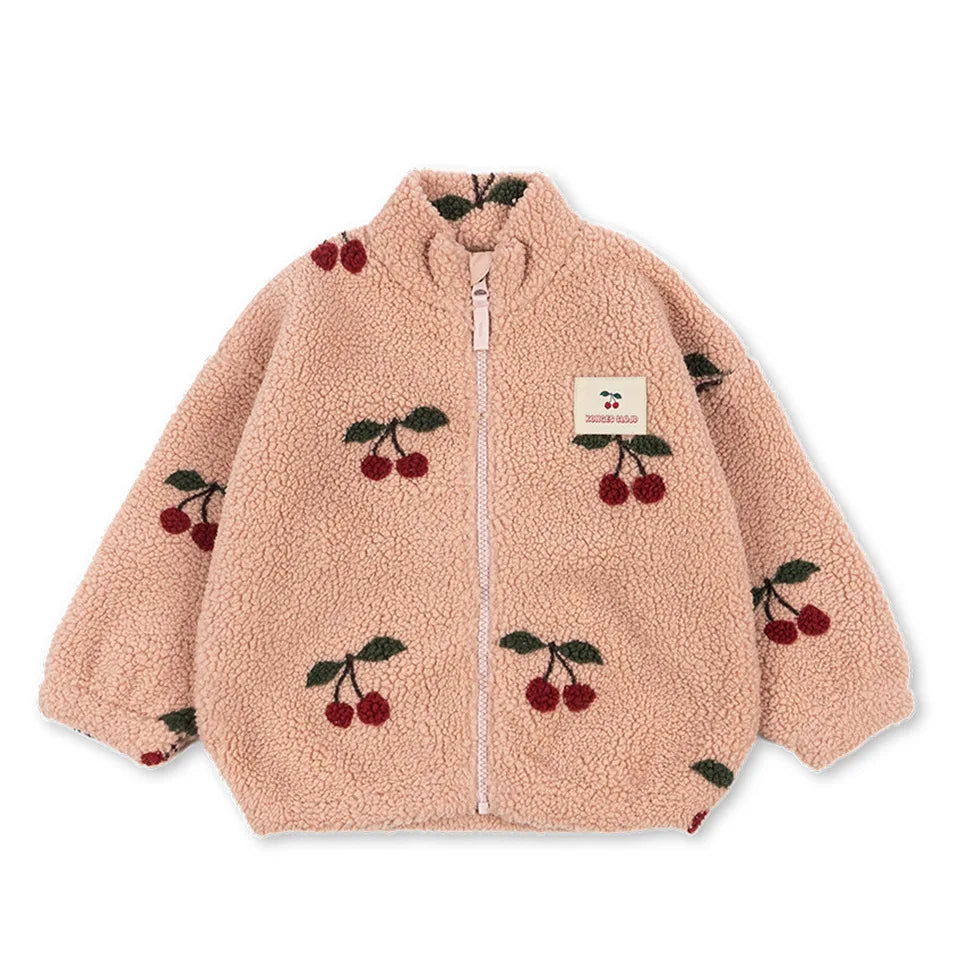 2026 KS Winter Baby Boys Lambswool Cherry Jackets Autumn Kids Clothes Girls Cartoon Outerwear Warm Jackets Children's Coats 1-9Y