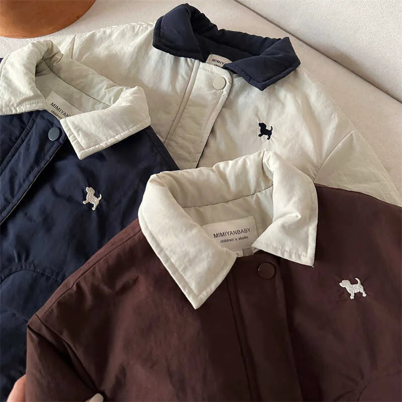 2025 Winter Children Thick Baseball Jacket Baby Boy Girls Cartoon Dog Embroidery Warm Cotton-Padded Jackets Kids Clothes Outwear