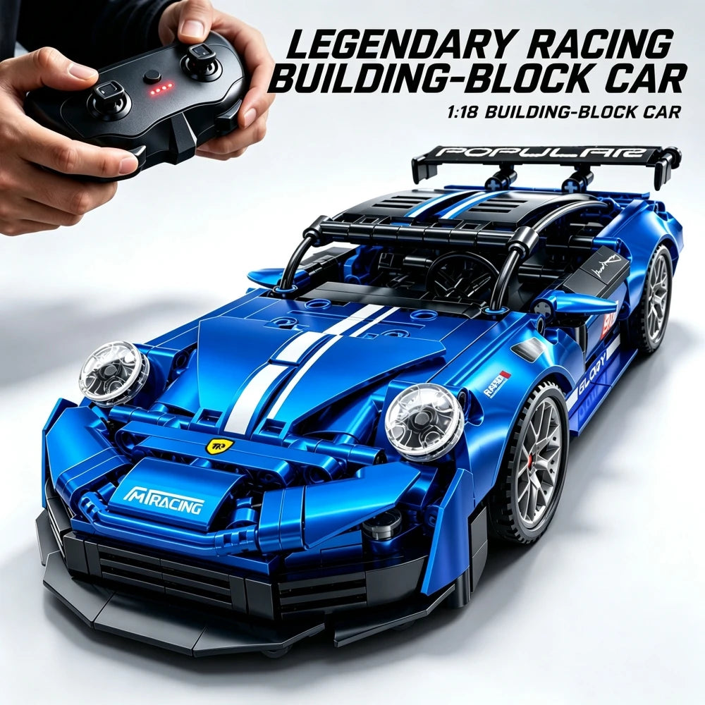 KAVOWORLD Blue High Detail Sports Super Car Building Blocks 1:18 Scale Race Car Model Kit Metallic Plated Collectible Supercar STEM Hobby Assembly Toy for Teens Ideal Halloween Thanksgiving Christmas New Year Birthday Gift Ho