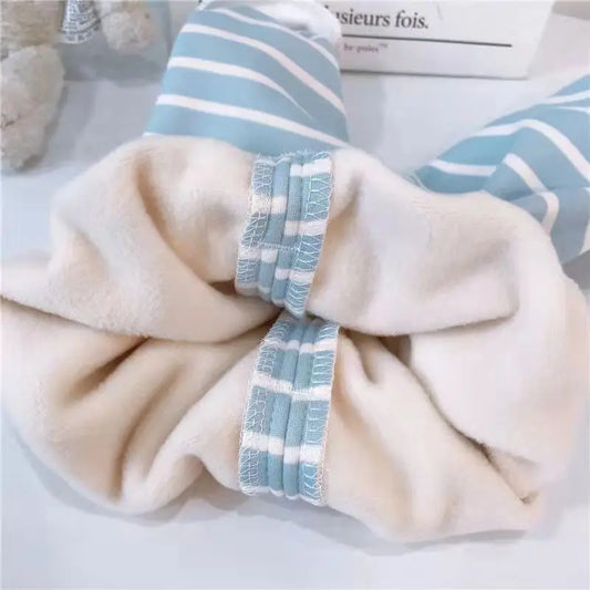 1Set Boy Girl Warm Clothing Set Baby Fleece Lined Striped Underwear Sleepwear Autumn Winter Children Comfort Home Pajamas Suits