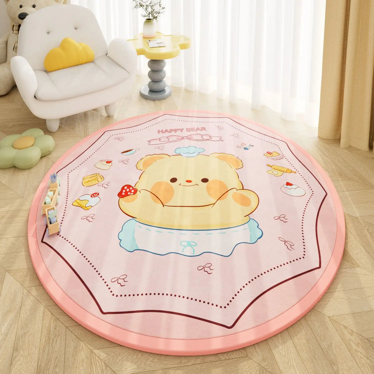 2.5CM Thick Cartoon Round Kids Rug Non-Slip Play Mat Soft Foam Carpet for Children's Bedroom Nursery Playroom Floor Decor
