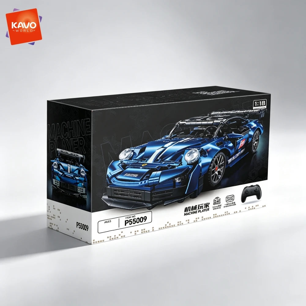 KAVOWORLD Blue High Detail Sports Super Car Building Blocks 1:18 Scale Race Car Model Kit Metallic Plated Collectible Supercar STEM Hobby Assembly Toy for Teens Ideal Halloween Thanksgiving Christmas New Year Birthday Gift Ho
