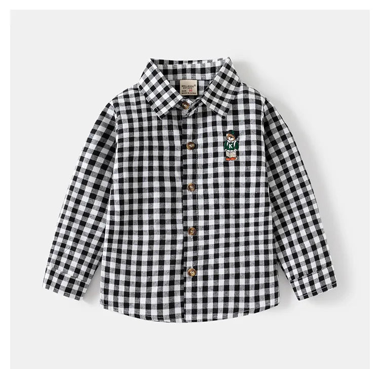 IYEAL Spring Autumn Long Sleeve Boy's Plaid Shirts Casual Classic Turn-down Collar Tops With Pocket  for Children Kids Clothes