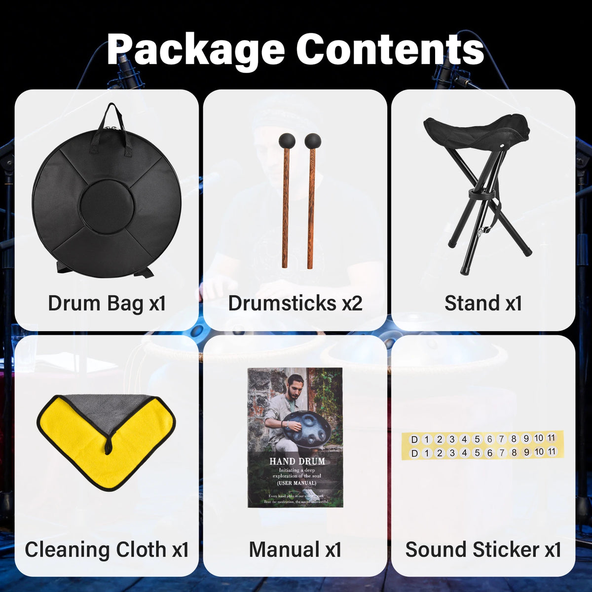 Hand Pan Drum, G Minor 9 Notes 18 Inches Meditation Drum, Musical Instruments, Portable Handpan Set for Children, Boys, Girls, Adults