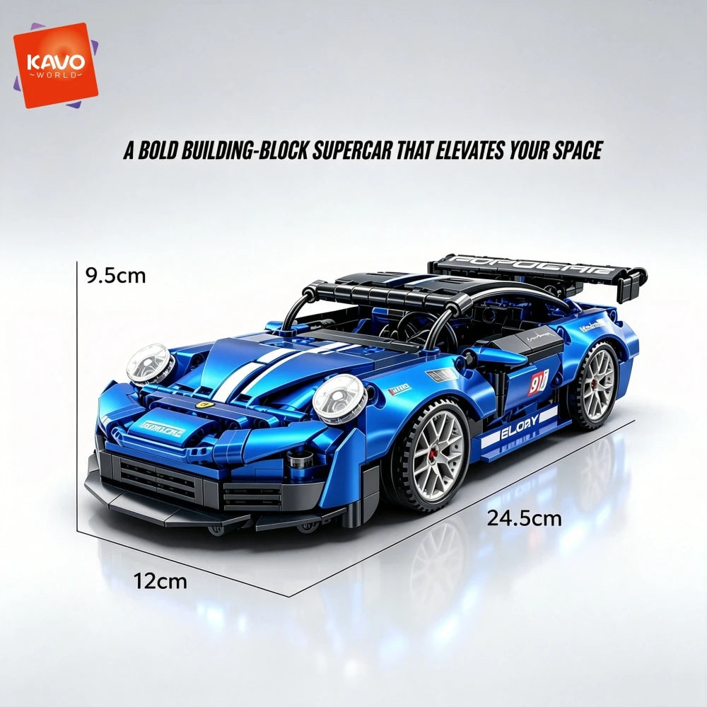 KAVOWORLD Blue High Detail Sports Super Car Building Blocks 1:18 Scale Race Car Model Kit Metallic Plated Collectible Supercar STEM Hobby Assembly Toy for Teens Ideal Halloween Thanksgiving Christmas New Year Birthday Gift Ho