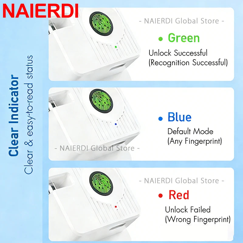 NAIERDI Fingerprint Cabinet Lock Electronic No Drill Keyless Child Safety Drawer Lock Sliding Door Lock Security Windows Lock