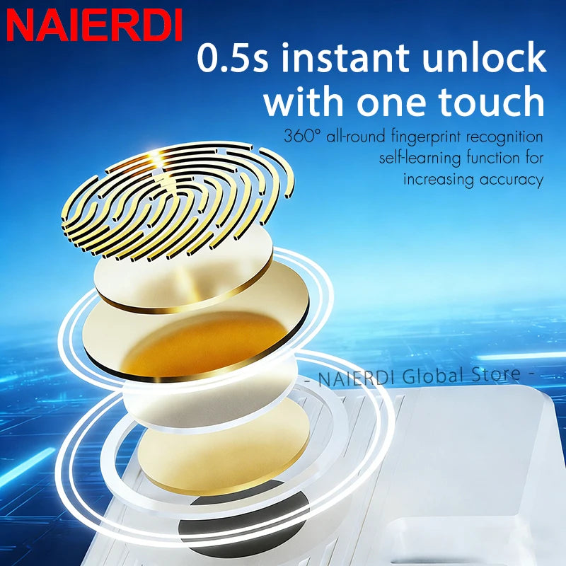 NAIERDI Fingerprint Cabinet Lock Electronic No Drill Keyless Child Safety Drawer Lock Sliding Door Lock Security Windows Lock