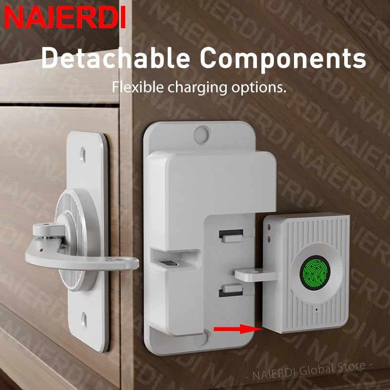 NAIERDI Fingerprint Cabinet Lock Electronic No Drill Keyless Child Safety Drawer Lock Sliding Door Lock Security Windows Lock