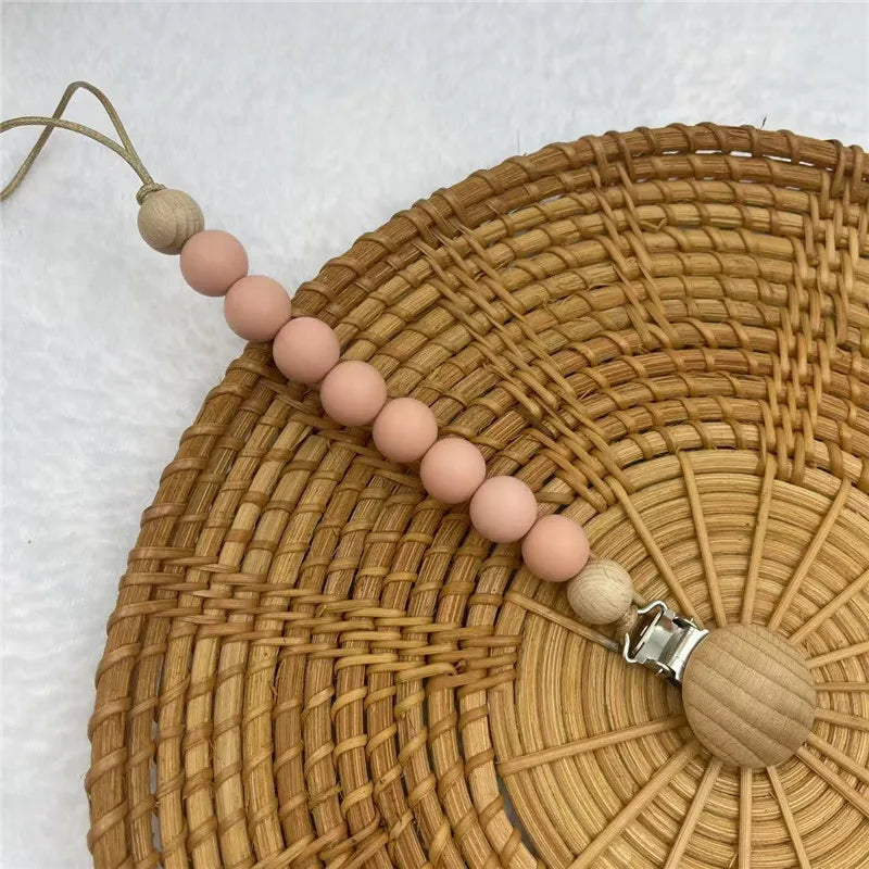 Beech Wood Chew Silicone Bead Pacifier Clips Dummy Chain Holder Newborn Soother Chains Nipple Holder Baby Teething Toys Gifts