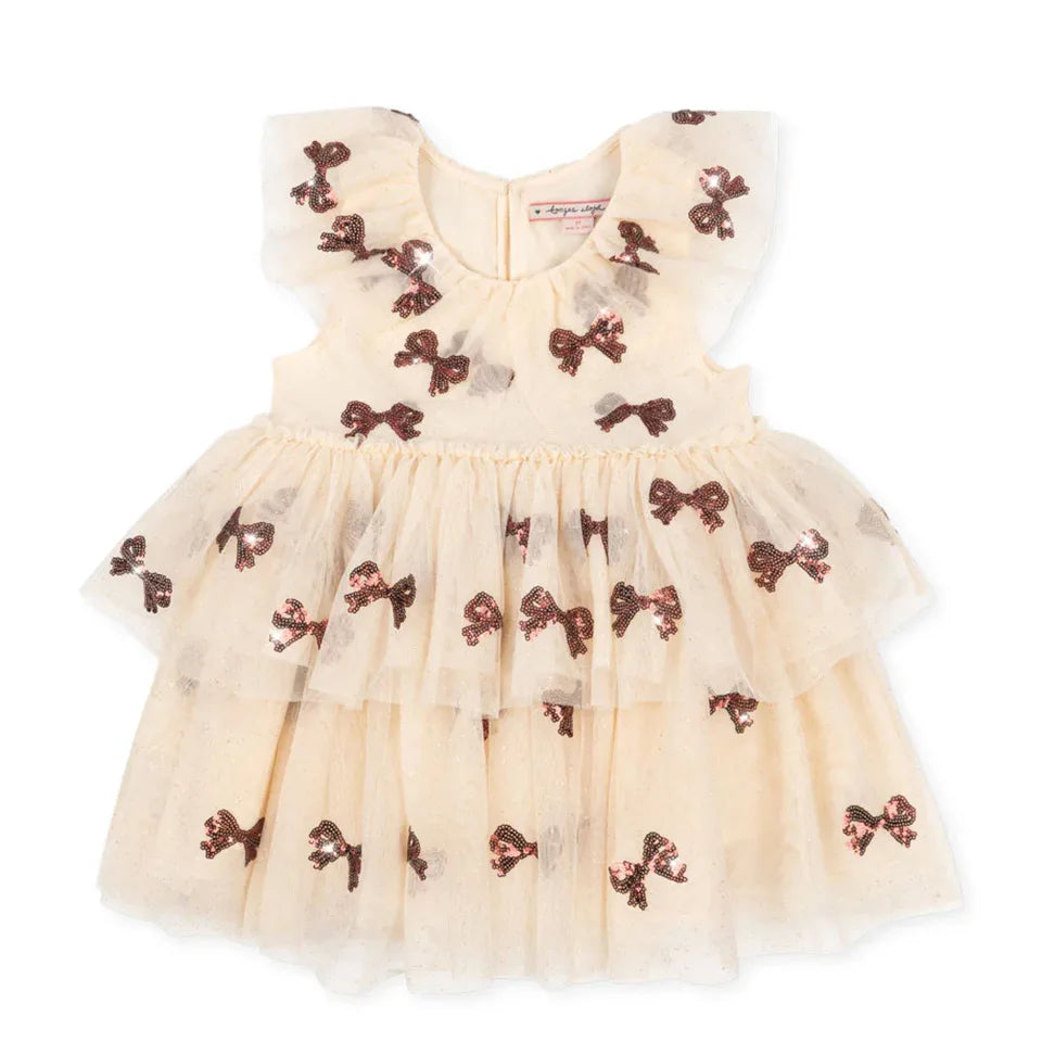 2026 Spring KS Baby Girls Princess Dresses Kids Clothes Girls Bowknot Mesh Sequins Dresses New Children's Skirts Party Vestidos