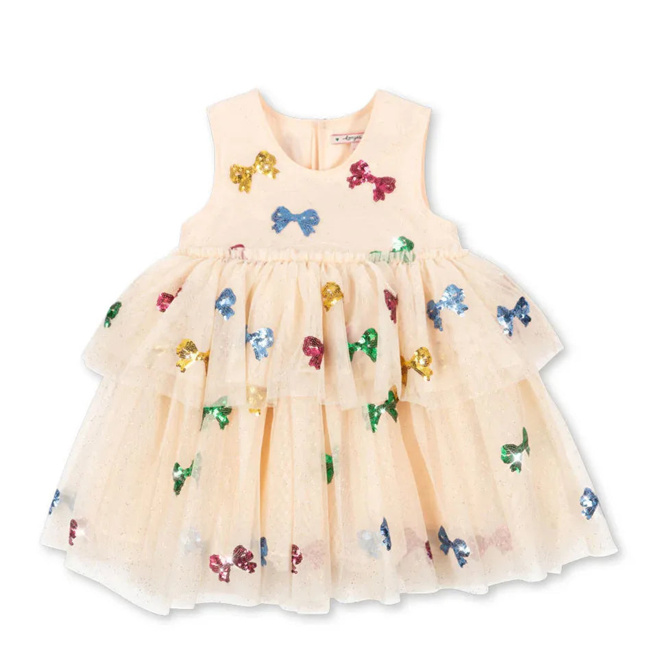 2026 Spring KS Baby Girls Princess Dresses Kids Clothes Girls Bowknot Mesh Sequins Dresses New Children's Skirts Party Vestidos