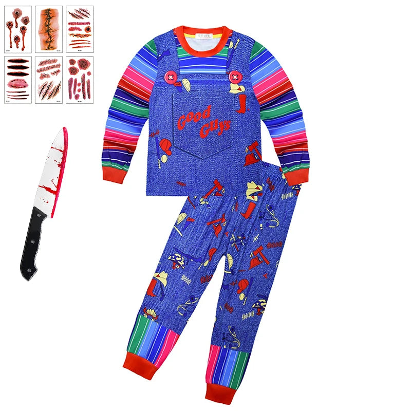 Demon Ghost Doll Children's Clothing Set Halloween Cosplay Chucky Girls Outfits Festival Performance Carnival Party Kids Clothes