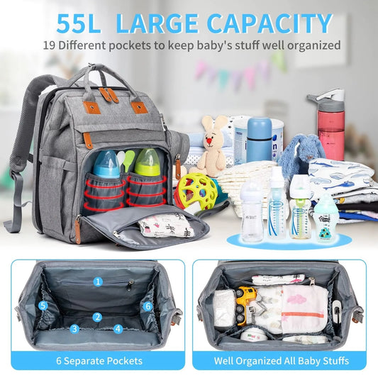Changing Bag Backpack Baby Changing Backpacks with Large Capacity Portable Travel Nappy Bag with Foldable Cot with Multifunctional Baby Bags and Mobile Changing Mat Baby Bed Backpack