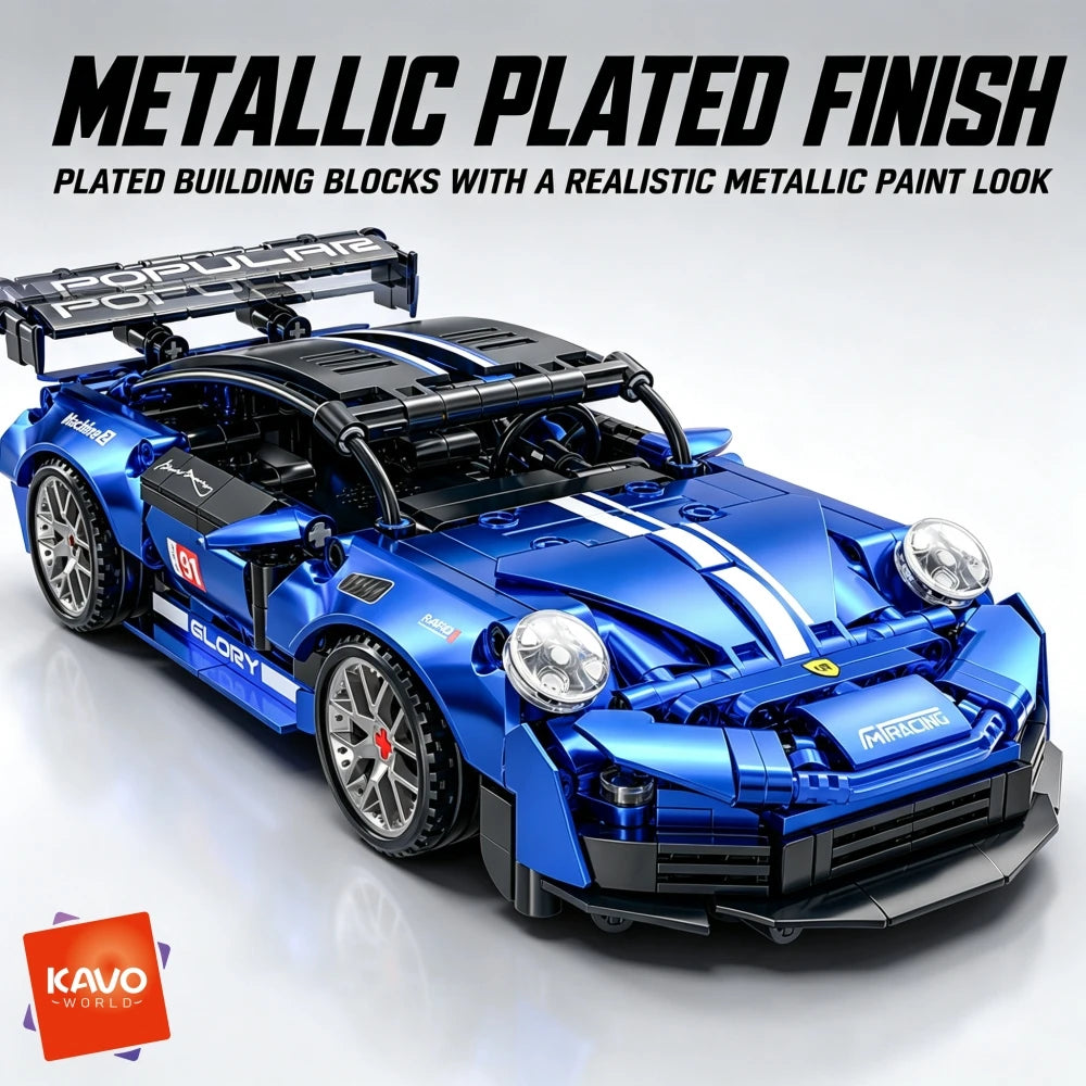 KAVOWORLD Blue High Detail Sports Super Car Building Blocks 1:18 Scale Race Car Model Kit Metallic Plated Collectible Supercar STEM Hobby Assembly Toy for Teens Ideal Halloween Thanksgiving Christmas New Year Birthday Gift Ho