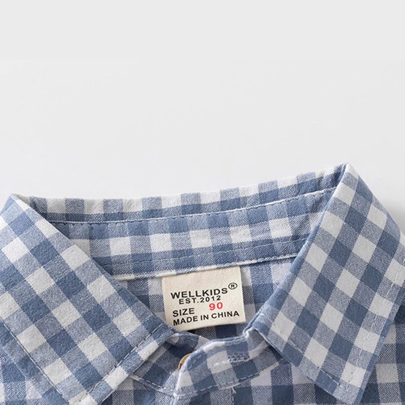 IYEAL Spring Autumn Long Sleeve Boy's Plaid Shirts Casual Classic Turn-down Collar Tops With Pocket  for Children Kids Clothes