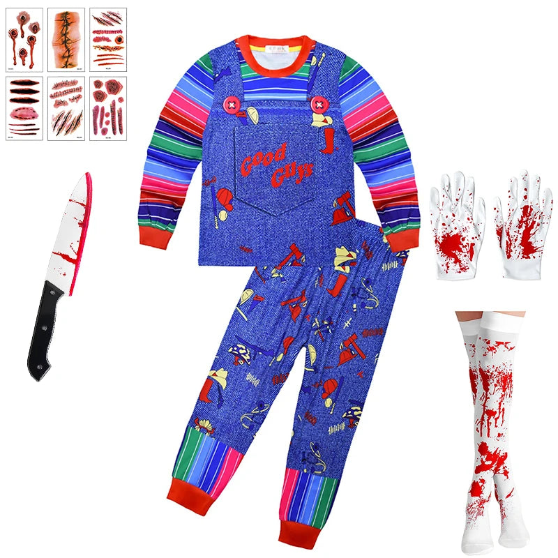 Demon Ghost Doll Children's Clothing Set Halloween Cosplay Chucky Girls Outfits Festival Performance Carnival Party Kids Clothes