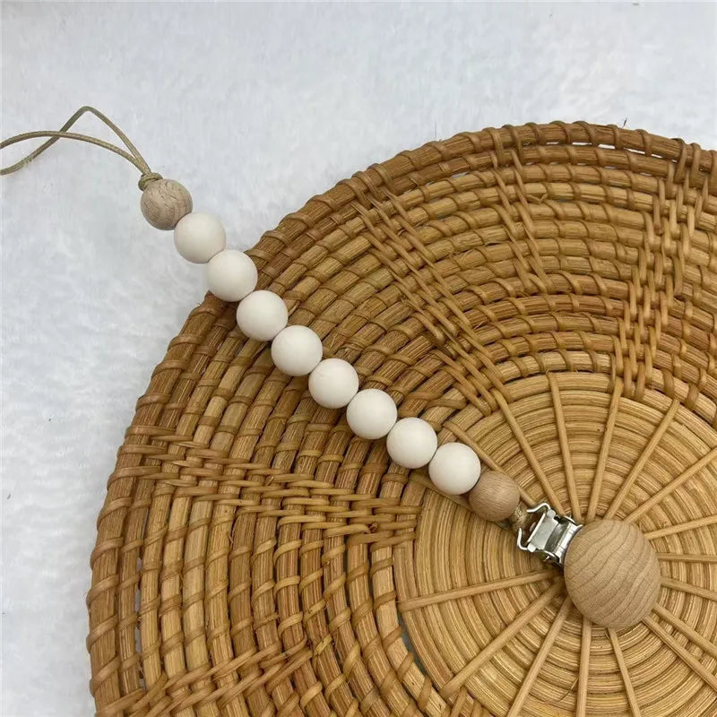 Beech Wood Chew Silicone Bead Pacifier Clips Dummy Chain Holder Newborn Soother Chains Nipple Holder Baby Teething Toys Gifts
