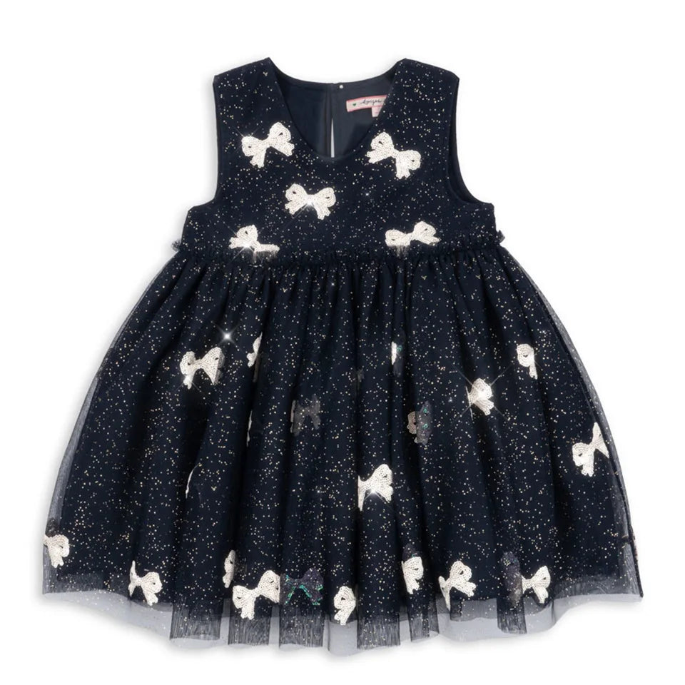 2026 Spring KS Baby Girls Princess Dresses Kids Clothes Girls Bowknot Mesh Sequins Dresses New Children's Skirts Party Vestidos