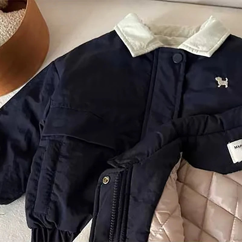 2025 Winter Children Thick Baseball Jacket Baby Boy Girls Cartoon Dog Embroidery Warm Cotton-Padded Jackets Kids Clothes Outwear