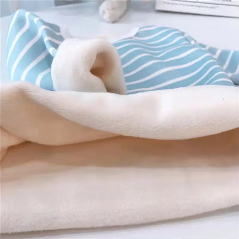1Set Boy Girl Warm Clothing Set Baby Fleece Lined Striped Underwear Sleepwear Autumn Winter Children Comfort Home Pajamas Suits