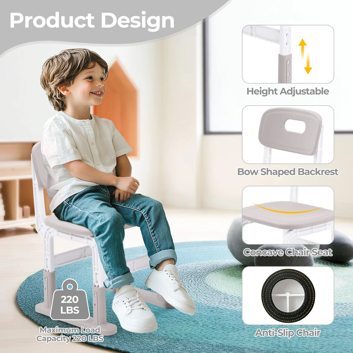 Kids Adjustable Activity Table and Chair Set, Height-Adjustable Children’s Table and Seating Set, Gray