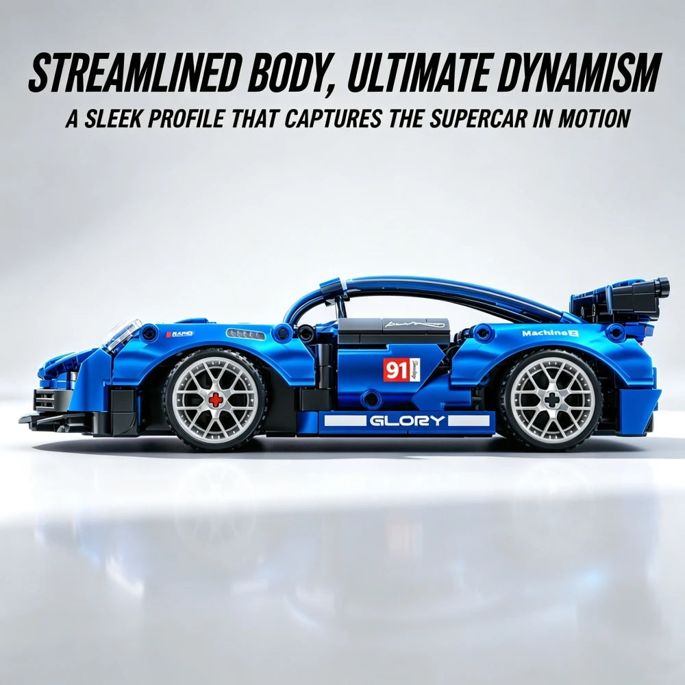 KAVOWORLD Blue High Detail Sports Super Car Building Blocks 1:18 Scale Race Car Model Kit Metallic Plated Collectible Supercar STEM Hobby Assembly Toy for Teens Ideal Halloween Thanksgiving Christmas New Year Birthday Gift Ho