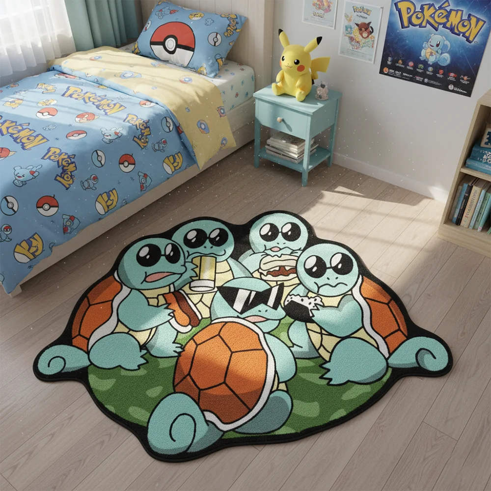 Cute Anime Pokemon Squirtle Rug Floor Mat Kids Room Decor Non-Slip Carpet,Pet/Game Mat,Soft Decorative Blanket