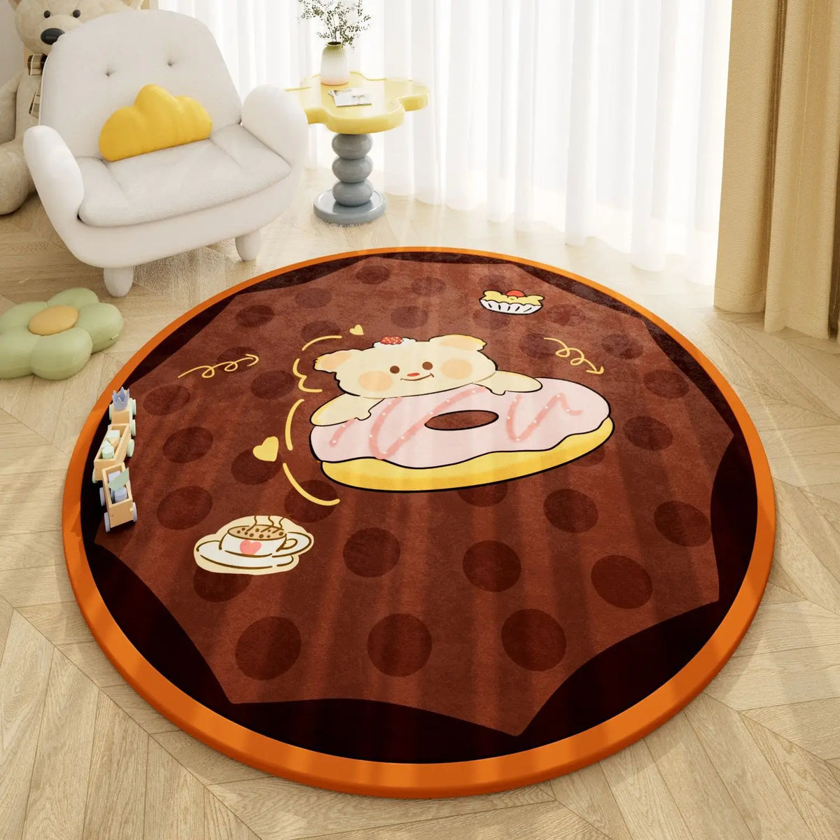 2.5CM Thick Cartoon Round Kids Rug Non-Slip Play Mat Soft Foam Carpet for Children's Bedroom Nursery Playroom Floor Decor
