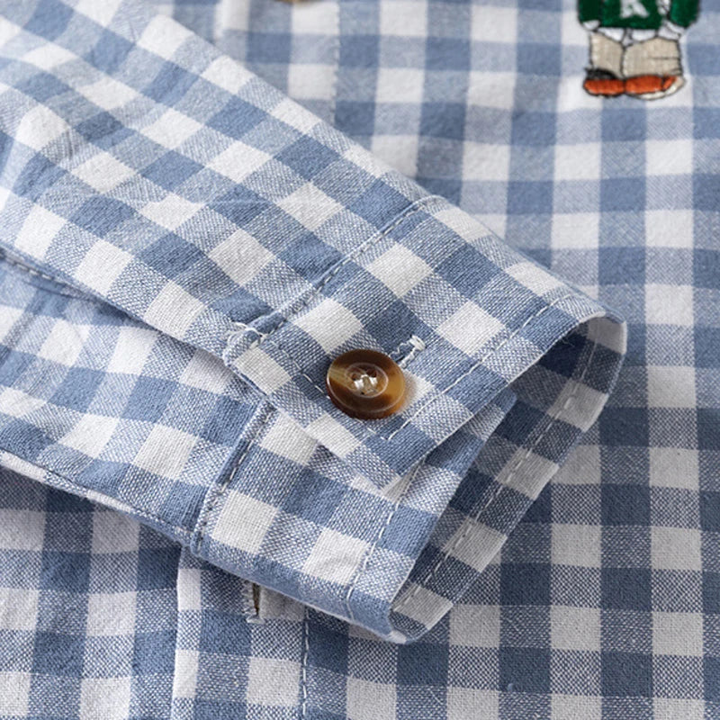 IYEAL Spring Autumn Long Sleeve Boy's Plaid Shirts Casual Classic Turn-down Collar Tops With Pocket  for Children Kids Clothes