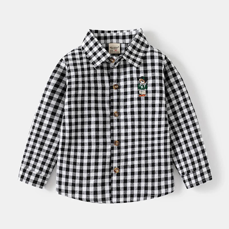 IYEAL Spring Autumn Long Sleeve Boy's Plaid Shirts Casual Classic Turn-down Collar Tops With Pocket  for Children Kids Clothes