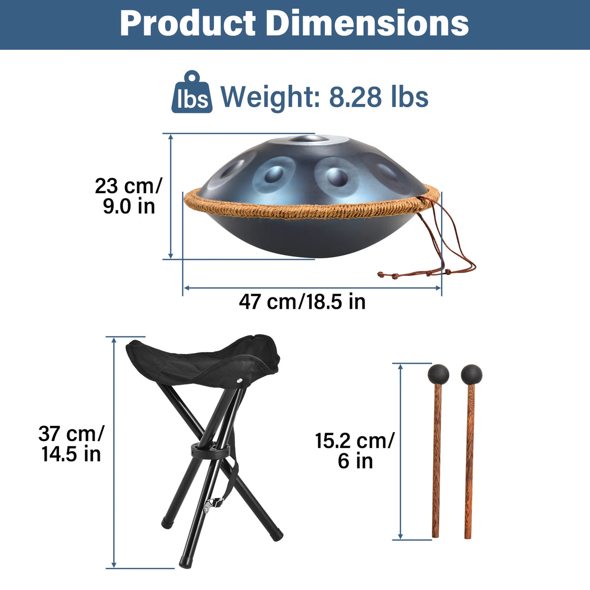Hand Pan Drum, G Minor 9 Notes 18 Inches Meditation Drum, Musical Instruments, Portable Handpan Set for Children, Boys, Girls, Adults