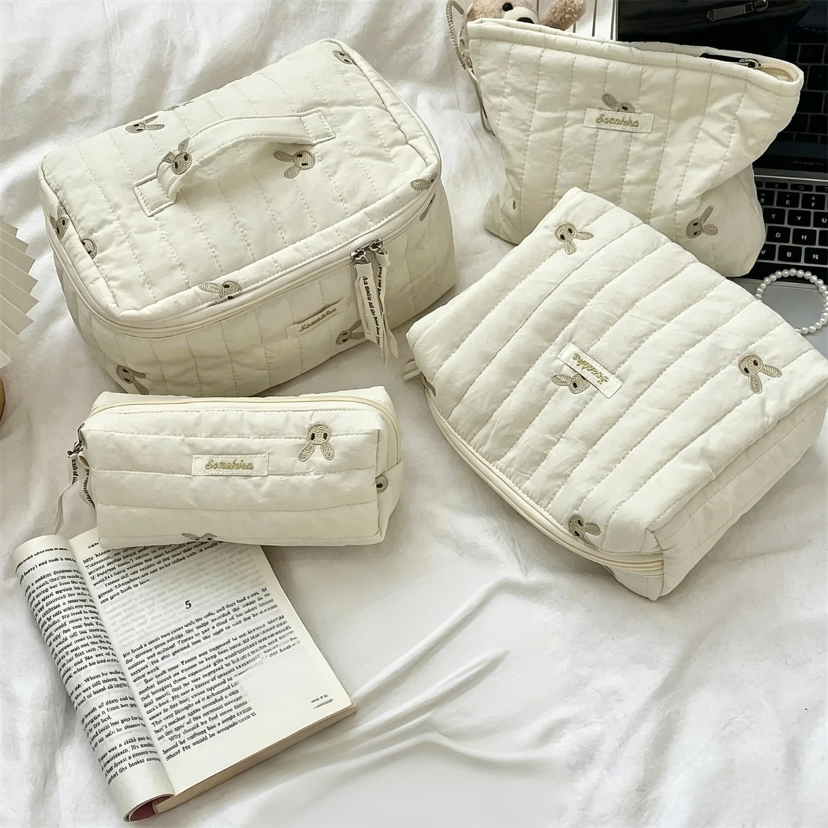 4PCS Cute Bunny Embroidered Multifunctional Mommy Storage Bags Handbag for Baby Items Diaper Bags Large Size