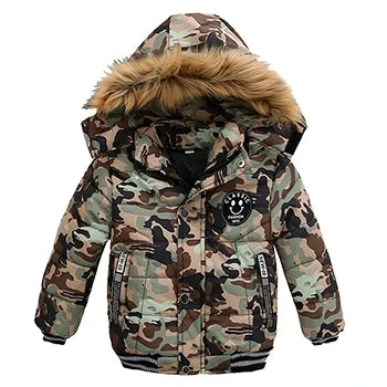 New Keep Warm Baby Coat Autumn Winter Boys Jacket  Hooded Zipper Fashion Fur Collar Boys Outerwear 2 3 4 5 6 Years Kids Clothes