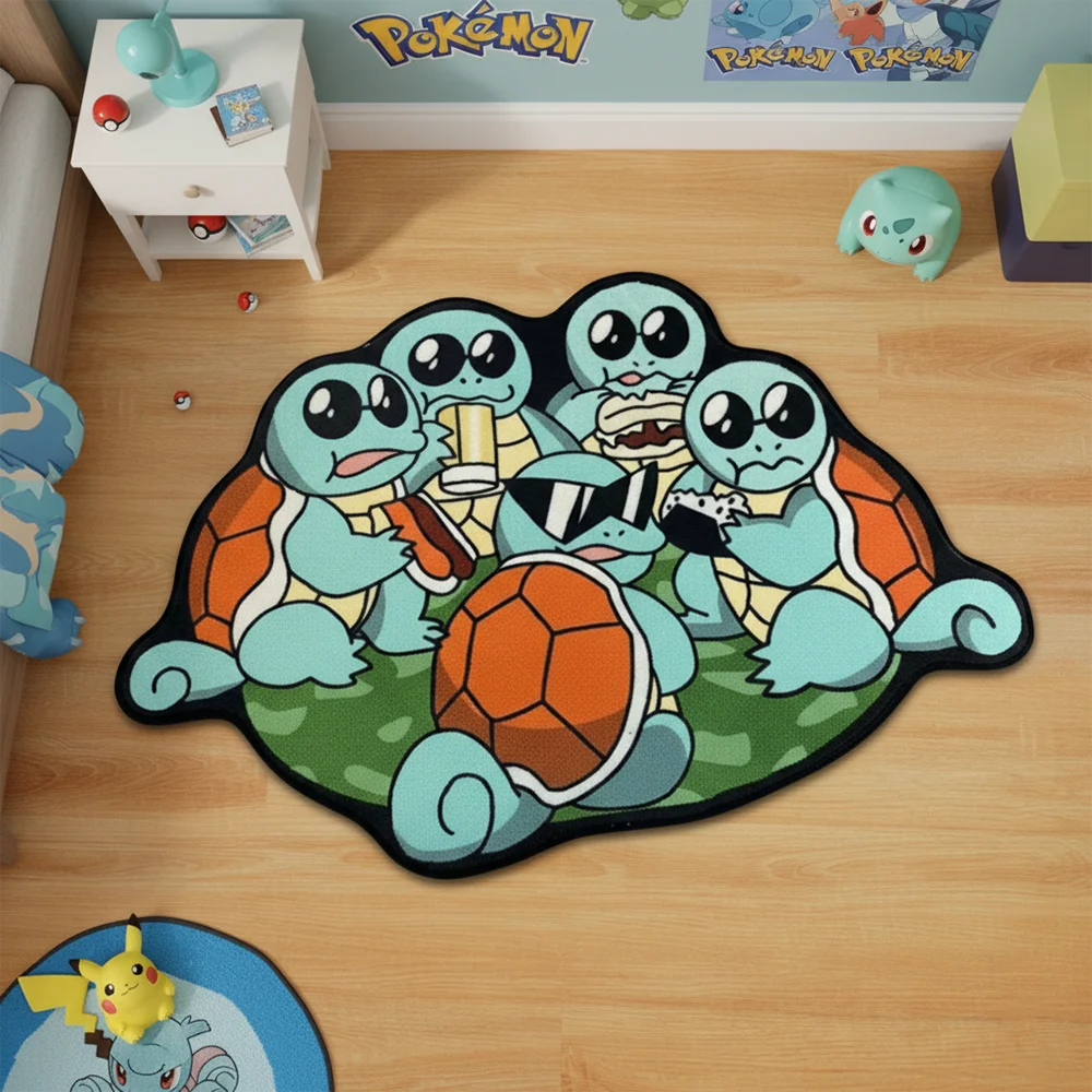 Cute Anime Pokemon Squirtle Rug Floor Mat Kids Room Decor Non-Slip Carpet,Pet/Game Mat,Soft Decorative Blanket