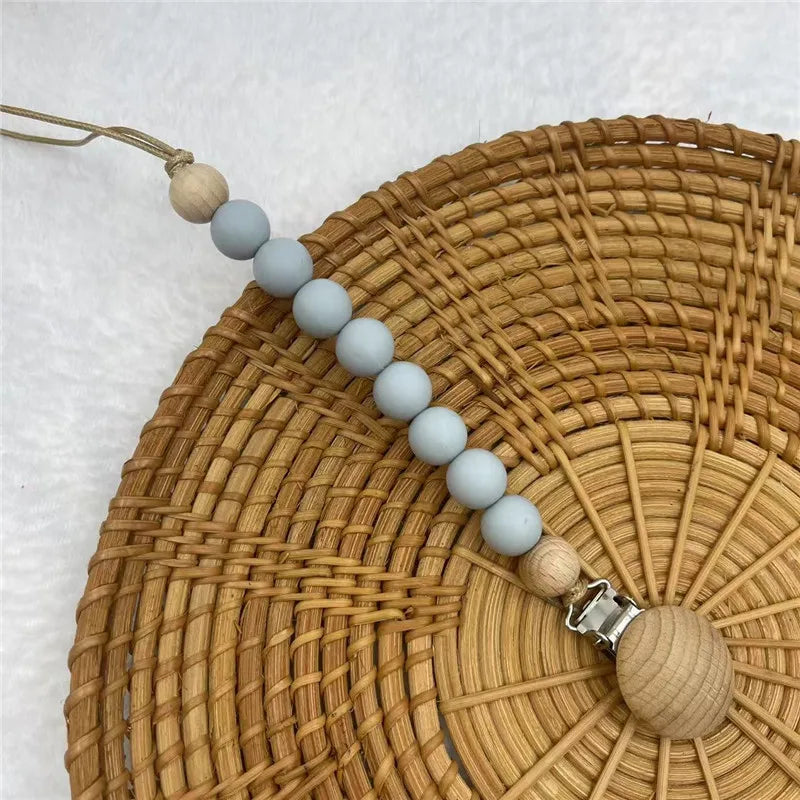 Beech Wood Chew Silicone Bead Pacifier Clips Dummy Chain Holder Newborn Soother Chains Nipple Holder Baby Teething Toys Gifts