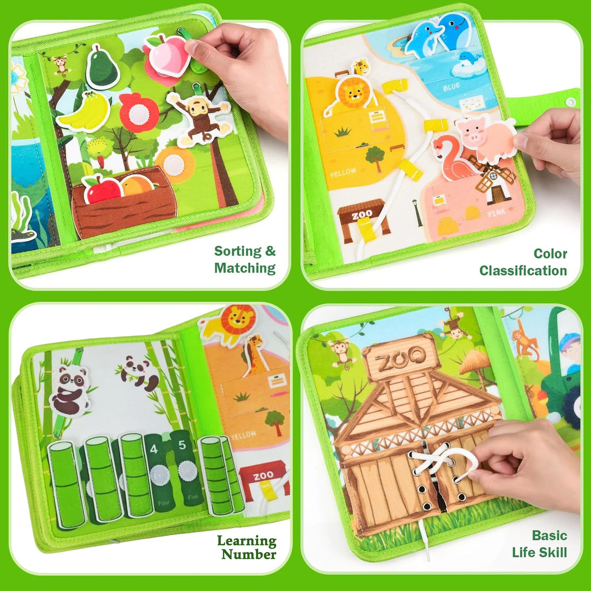 Children's baby Early Education Intelligence Learning baby Toys Felt Learning Board, Busy Board, Busy Book, Cloth Book, Including Life Skills, Alphabet, Numbers, Shapes Colors, Animals, Weather, Toddler Travel Toys, Birthday