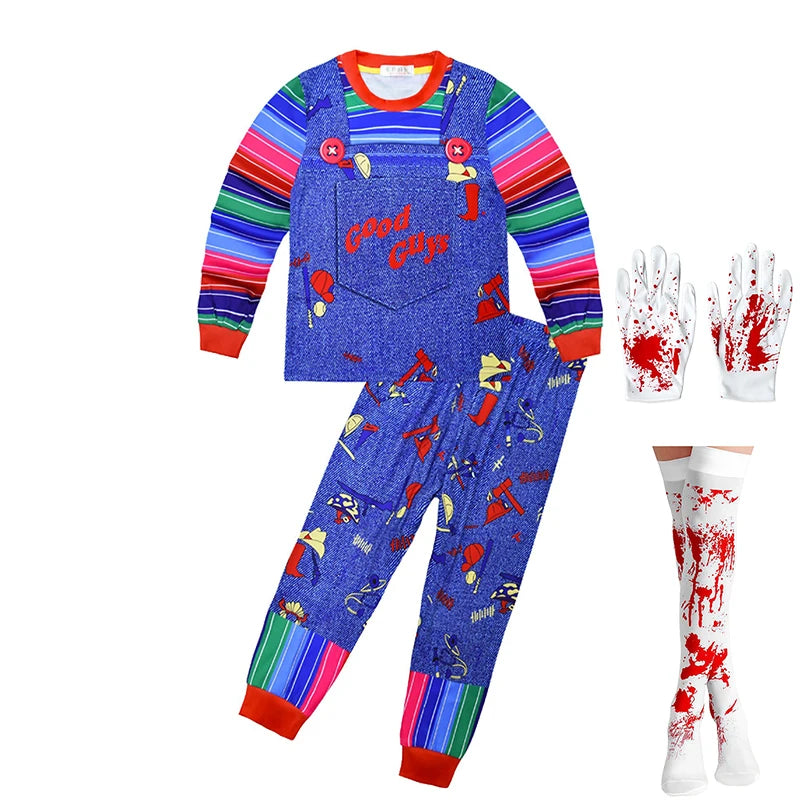 Demon Ghost Doll Children's Clothing Set Halloween Cosplay Chucky Girls Outfits Festival Performance Carnival Party Kids Clothes