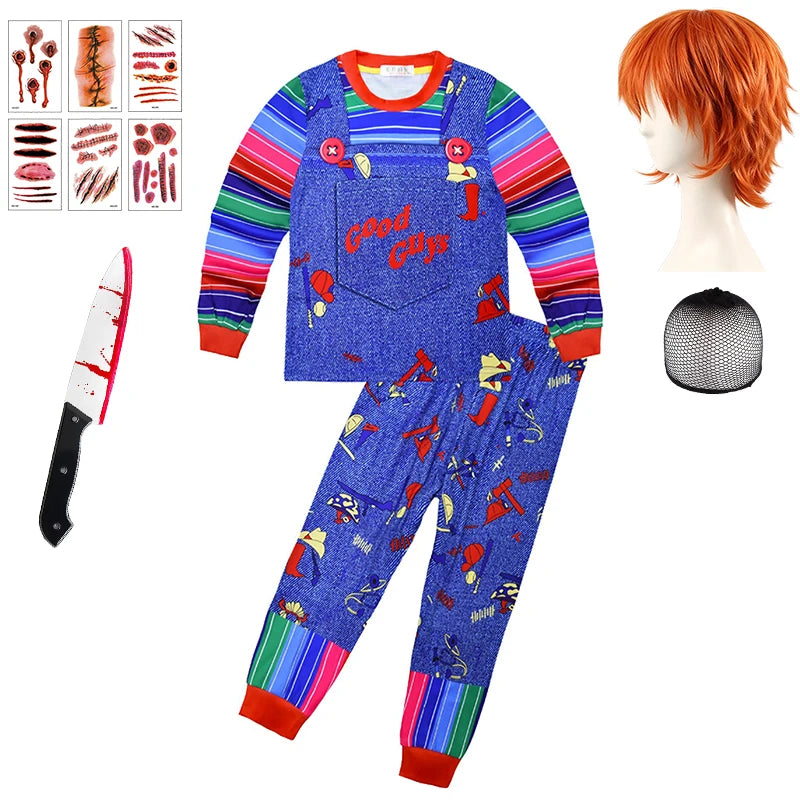 Demon Ghost Doll Children's Clothing Set Halloween Cosplay Chucky Girls Outfits Festival Performance Carnival Party Kids Clothes