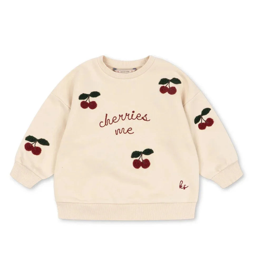 2026 KS Autumn Baby Boys Cherry Sweatshirts Pullovers Shorts Sets Kids Clothes Baby Girls Cotton Sweatshirts Hoodies Outfit Set