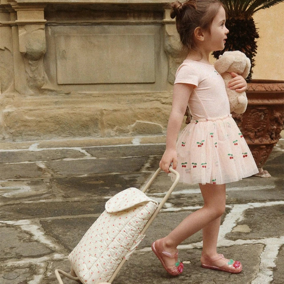 2026 Summer KS Baby Girls Princess Dresses Kids Clothes Dance Dress Girls Cherry Mesh Sequins Dresses Children's Party Vestidos