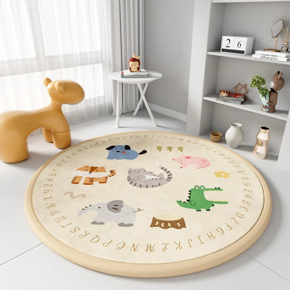 2.5CM Thick Cartoon Round Kids Rug Non-Slip Play Mat Soft Foam Carpet for Children's Bedroom Nursery Playroom Floor Decor
