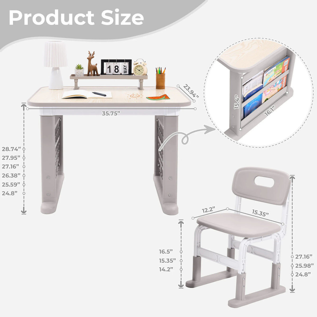 Kids Adjustable Activity Table and Chair Set, Height-Adjustable Children’s Table and Seating Set, Gray